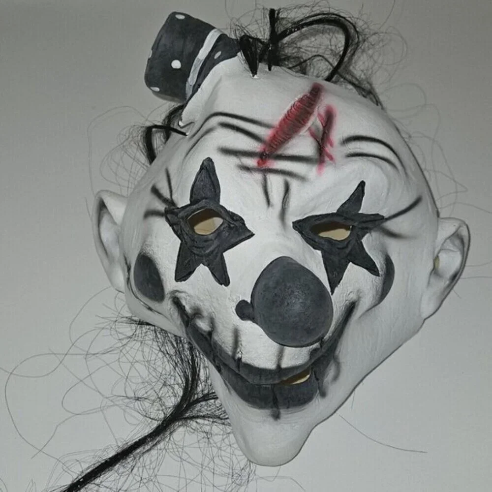 Killer Clown MASK AND BLACK COLLAR ONLY Halloween Costume Boys Medium NEVER USED